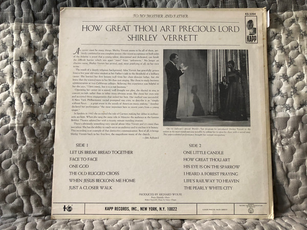 Shirley Verrett – How Great Thou Art Precious Lord / Kapp Records LP / KS-3394