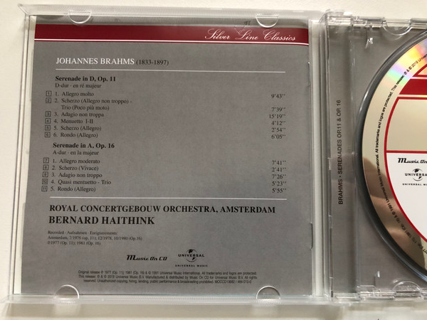 Brahms: Serenades Op.11 & Op.16 - Royal Concertgebouw Orchestra, Amsterdam, Bernard Haitink / Silver Line Classics / Philips Audio CD 1991 / 432 510-2