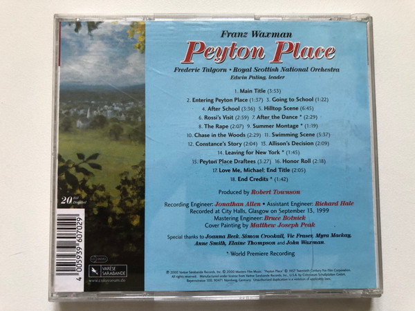 Franz Waxman: Peyton Place (Original Motion Picture Score) - Frederic Talgorn, Royal Scottish National Orchestra / Varèse Sarabande Audio CD 2000 / VSD-6070 