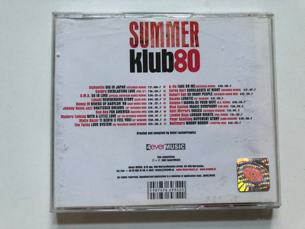 Summer Klub80 - A-Ha, Gazebo, Sandra, Modern Talking, OMD, Red Box, Blue System, Matia Bazar, Johnny Hates Jazz, Split Mirrors, Boney M, Limahl, London Boys, Corey Hart, and more... / 4everMUSIC 2x Audio CD 2007 / 028-029 (5907476693420)