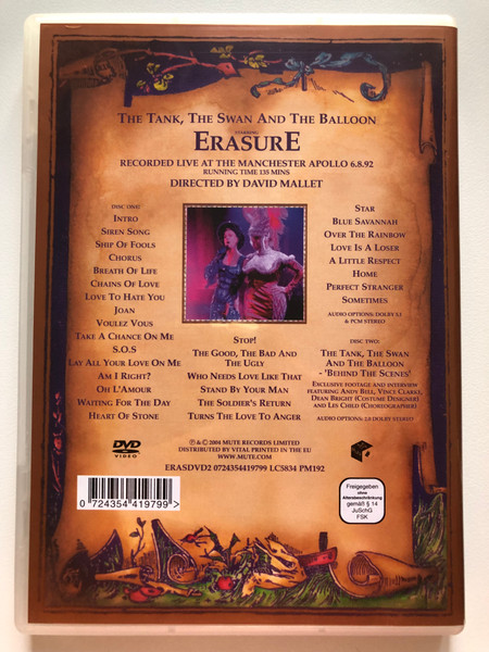 ERASURE THE TANK, THE SWAN AND THE BALLOON  Live at the Manchester Apollo - 6.8.92  DVD Video (0724354419799)
