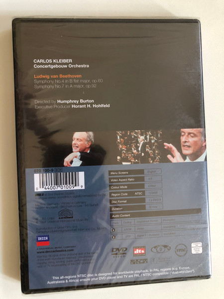 Carlos Kleiber: Beethoven Symphonies 4 & 7 – Concertgebouw Orchestra, Amsterdam (DVD Video) (044007010099)