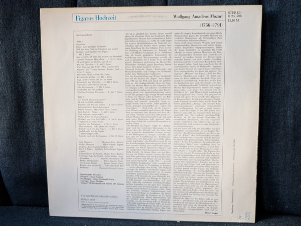 WOLFGANG AMADEUS MOZART – FIGAROS HOCHZEIT (Offener Querschnitt – Eterna SM) (STEREO 8 25 506)