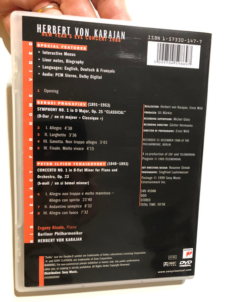 Herbert von Karajan: New Year's Eve Concert 1988 | Berliner Philharmoniker with Evgeny Kissin | DVD (5099704598697)