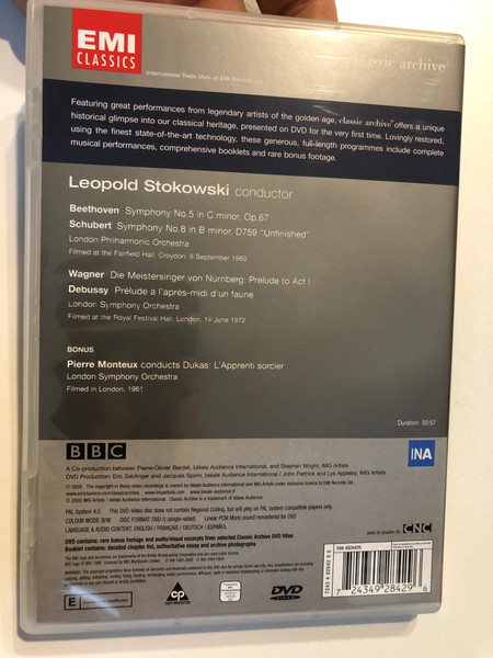 Leopold Stokowski - Beethoven, Schubert, Debussy & Wagner - Classic Archive DVD (724349284296) 