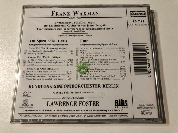 Waxman – The Spirit of St. Louis & Ruth (Symphonic Poems with Narrator) [CD Album] (4006408107118)