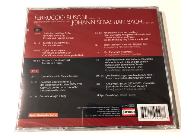 Ferruccio  Busoni Transcriptions of J.S. Bach – Holger  Groschopp (2 CD Album) (845221051987)