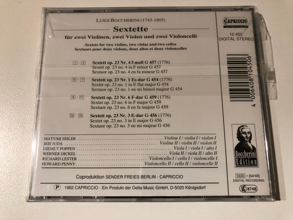 Luigi Boccherini – String Sextets, Op. 23 (Capriccio Edition) (4006408104506)