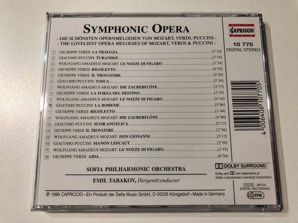 Symphonic Opera: THE LOVELIEST OPERA MELODIES OF MOZART, VERDI & PUCCINI / Die schönsten Opern­melodien von Mozart, Verdi & Puccini (CD Album) (4006408107705)