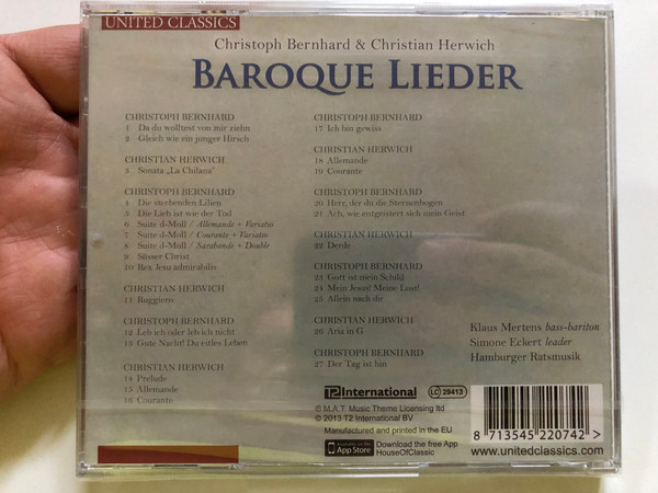 Christoph Bernhard & Christian Herwich – Baroque Lieder | Klaus Mertens & Hamburger Ratsmusik | United Classics (8713545220742)