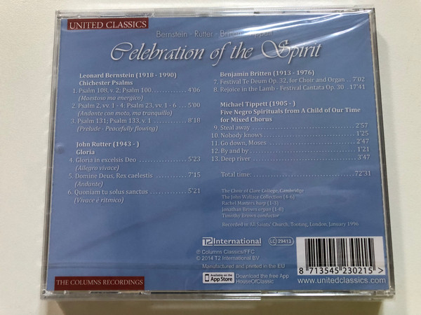 Celebration of the Spirit – Bernstein, Rutter, Britten, Tippett (UNITED CLASSICS) - CD (8713545230215)
