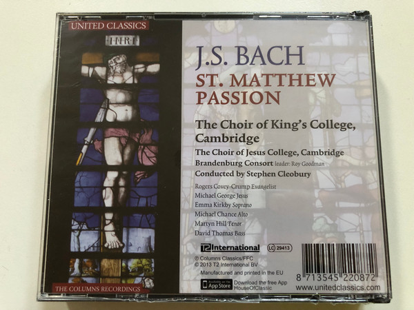 J.S. Bach – St. Matthew Passion | Cleobury, King’s College Choir, Brandenburg Consort (3CD, UNITED CLASSICS) (8713545220872)