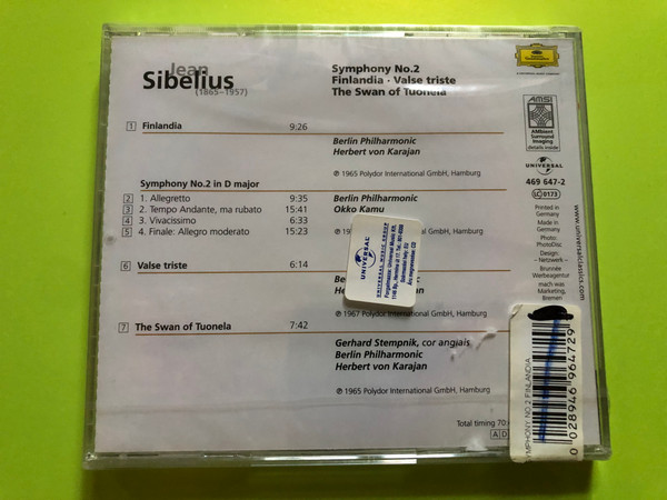 Jean Sibelius – Symphony No. 2 · Finlandia · Valse triste · The Swan of Tuonela (Eloquence) CD (0028946964729)