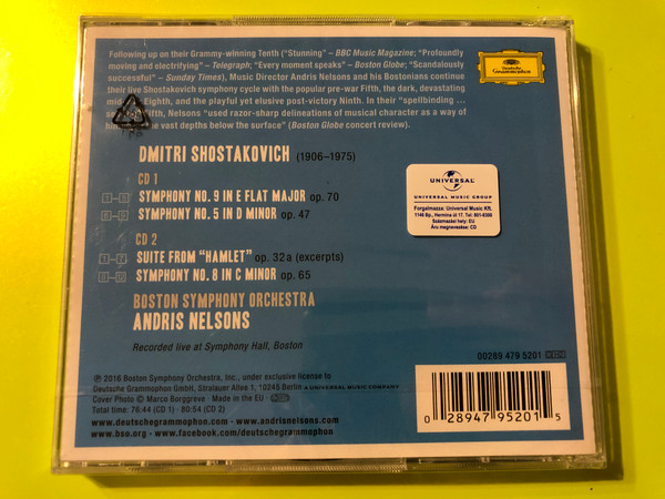 Shostakovich: Symphonies Nos. 5, 8 & 9 · Hamlet Suite – Boston Symphony Orchestra, Andris Nelsons 2CD (028947952015)