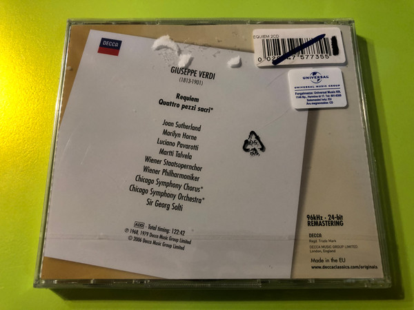 Verdi: Requiem & Quattro pezzi sacri – Solti, Sutherland, Pavarotti, Vienna Philharmonic CD (0028947577355 )