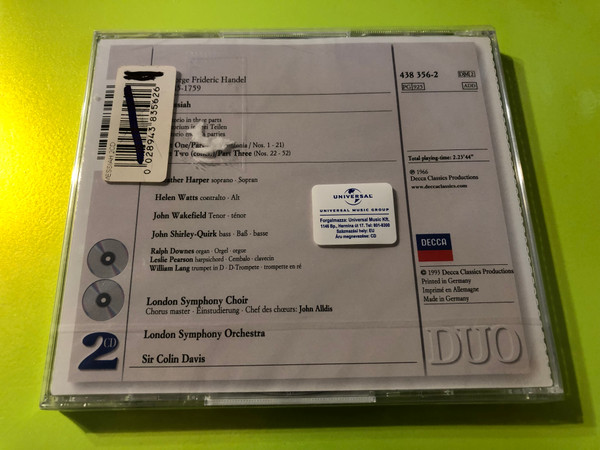 Handel – Messiah (Sir Colin Davis, London Symphony Orchestra & Chorus) 2 CDs (028943835626)