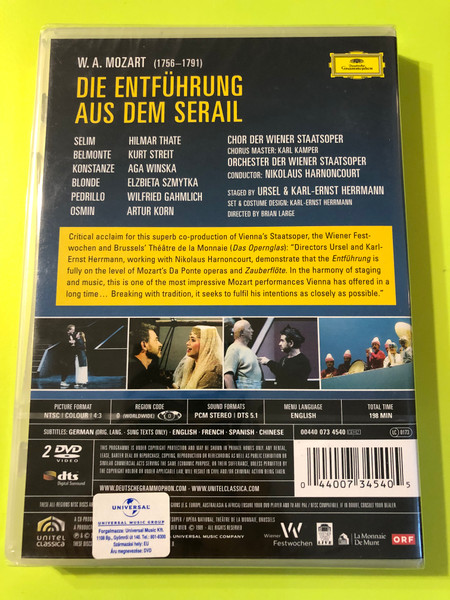 Mozart – Die Entführung aus dem Serail (2 DVD Video) | Nikolaus Harnoncourt, Wiener Staatsoper (0044007345405)
