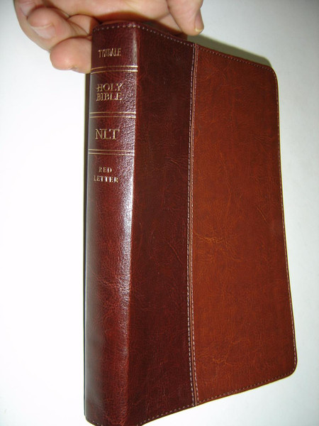 New Living Translation (NLT) Bible, Brown-Tan LeatherLike Softcover with Silver Edges / Words of Christ in Red Letter / With Cross-References, Dictionary-Concordance, Ribbon Marker