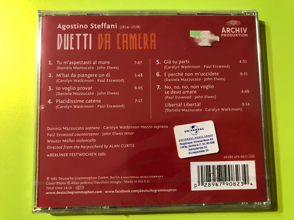 Baroque Gems: Agostino Steffani's Duetti Da Camera – Intimate Vocal Duets (ARCHIV PRODUKTION) CD (0028947908234)