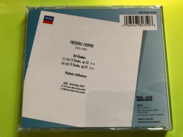 Frédéric Chopin – Études Op. 10 & Op. 25 CD (028947803508)