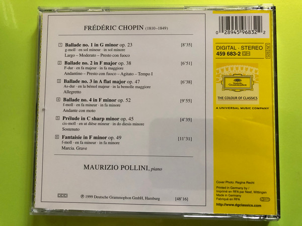 Frédéric Chopin – 4 Ballades, Fantaisie Op.49 & Prélude Op.45 | Maurizio Pollini (Deutsche Grammophon) CD (028945968322)