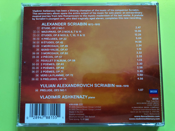Vladimir Ashkenazy – Scriabin: Vers La Flamme (DECCA) CD (028947881551)