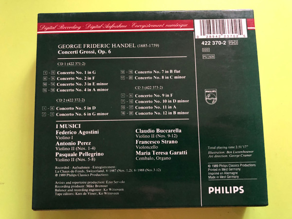 George Frideric Handel: Concerti Grossi, Op. 6 – I Musici (3CD, Philips Digital Classics) (028942237025)