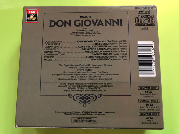 Wolfgang Amadeus Mozart: Don Giovanni – Fritz Busch / Glyndebourne Festival Orchestra (3CD) (077776103020)