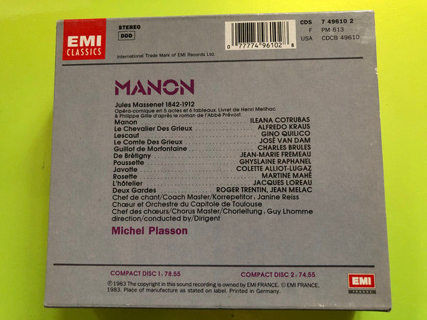 Jules Massenet – Manon (2-CD Set, EMI Classics, Michel Plasson) (077774961028)