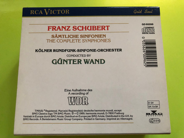 Franz Schubert – Sämtliche Sinfonien / The Complete Symphonies (Günter Wand Collection, RCA Victor Gold Seal, 5-CD Set) (0035626009625)