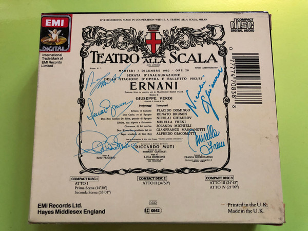 Giuseppe Verdi: Ernani – Domingo, Freni, Bruson, Ghiaurov – Riccardo Muti, Teatro alla Scala (3-CD Digital Live Recording) (077774708388)