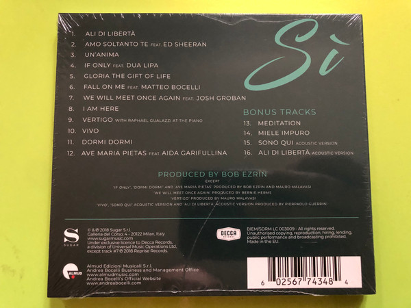 ANDREA BOCELLI – Sì (Deluxe Edition) CD (602567743484.)