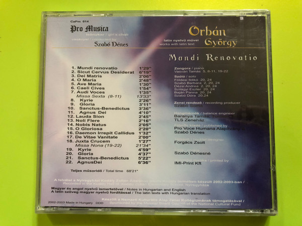 GYÖRGY ORBÁN – Latin Nyelvű Művei / Works with Latin Text CD (CaPm014)