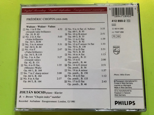 Chopin: The 19 Waltzes – Zoltán Kocsis (Philips Digital Classics) CD (028941289025.)
