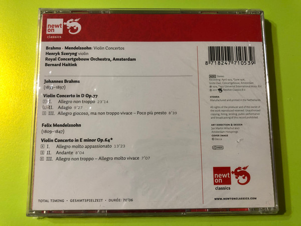 Brahms & Mendelssohn – Violin Concertos (Henryk Szeryng / Bernard Haitink / CD) (8718247710539)