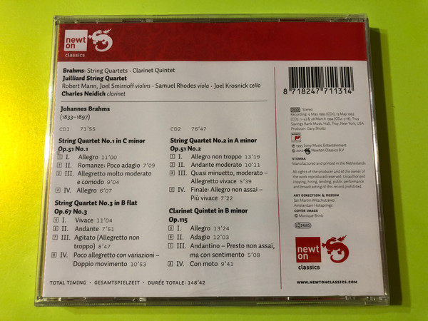Brahms: Complete String Quartets & Clarinet Quintet – Juilliard String Quartet with Charles Neidich (2CD Set) (8718247711314)