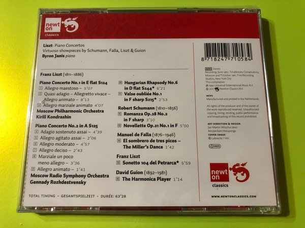 Liszt: Piano Concertos Nos. 1 & 2 – Byron Janis / Kondrashin / Rozhdestvensky (Newton Classics CD) (8718247710584)