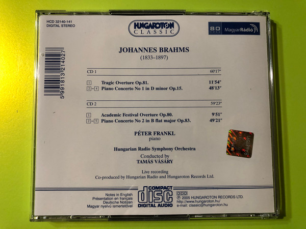Johannes Brahms: Piano Concertos Nos. 1 & 2 — Péter Frankl / Tamás Vásáry (2 CD Set) (5991813214027)