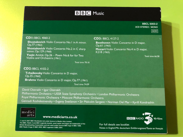 David Oistrakh: Portrait of a Legend — BBC Legends (3 CD Set) (BBCL5003-2)