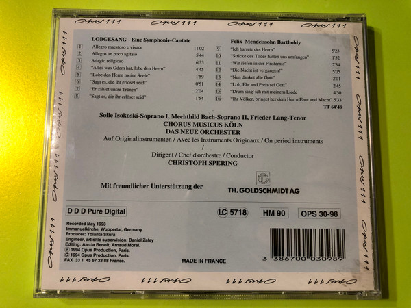 Mendelssohn: Hymn of Praise (Lobgesang) Symphony No. 2 – Christoph Spering & Das Neue Orchester CD (3386700030989)