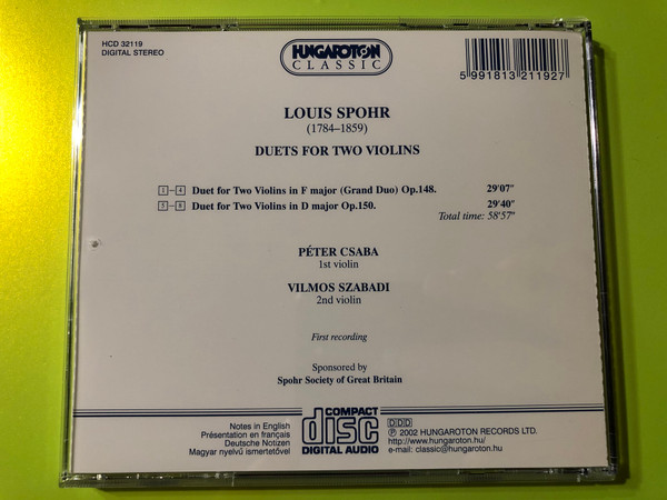 Virtuosity in Harmony: Louis Spohr Duets for Two Violins CD (5991813211927)