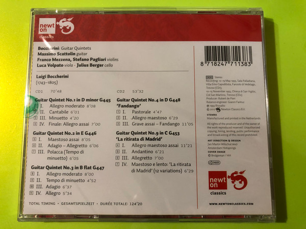 Elegant Boccherini: Guitar Quintets by Newton Classics (2-CD Set) (818247711383)
