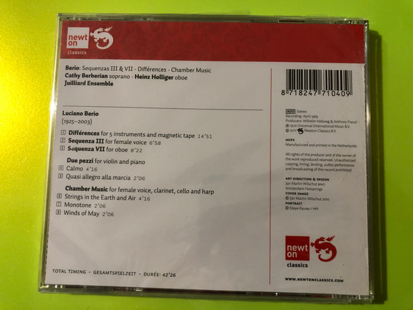 Berio: Sequenzas III & VII, Différences & Chamber Music - Newton Classics CD (8718247710409)