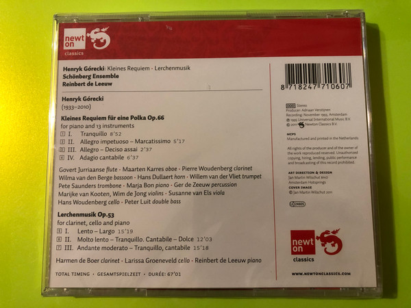 Górecki: Kleines Requiem & Lerchenmusik - Newton Classics CD (8718247710607)