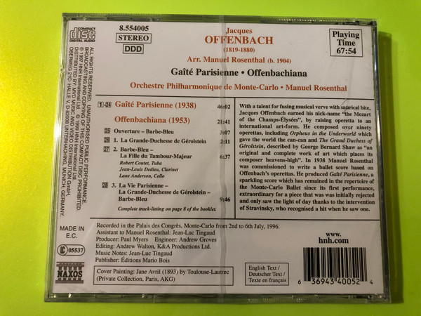 Jacques Offenbach: Gaîté Parisienne & Offenbachiana (Naxos) CD (636943400524)