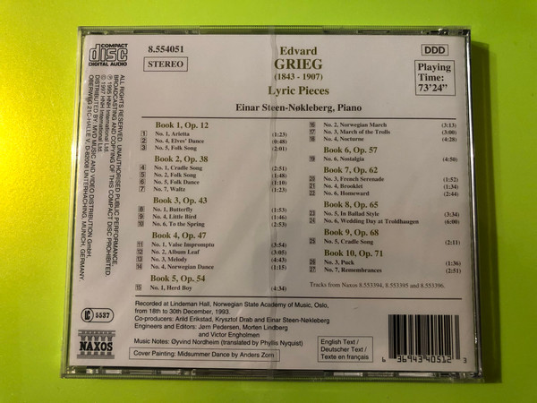 Edvard Grieg: Lyric Pieces (Selection) – Naxos CD (636943405123)