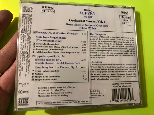 Hugo Alfvén: Symphony No. 1 & Orchestral Works Vol. 1 by Naxos CD (730099496223)