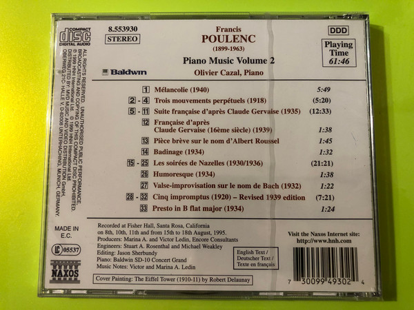 Francis Poulenc: Piano Music Vol. 2 by Naxos CD (730099493024)