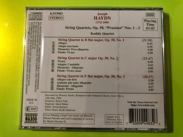Joseph Haydn: String Quartets Op. 50, "Prussian" Nos. 1 - 3 by Naxos CD (730099498326)