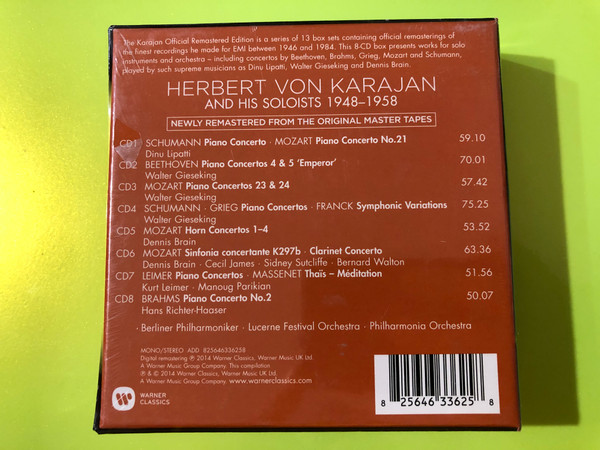Karajan and His Soloists I (1948–1958) 8-CD Set by Warner Classics (825646336258)